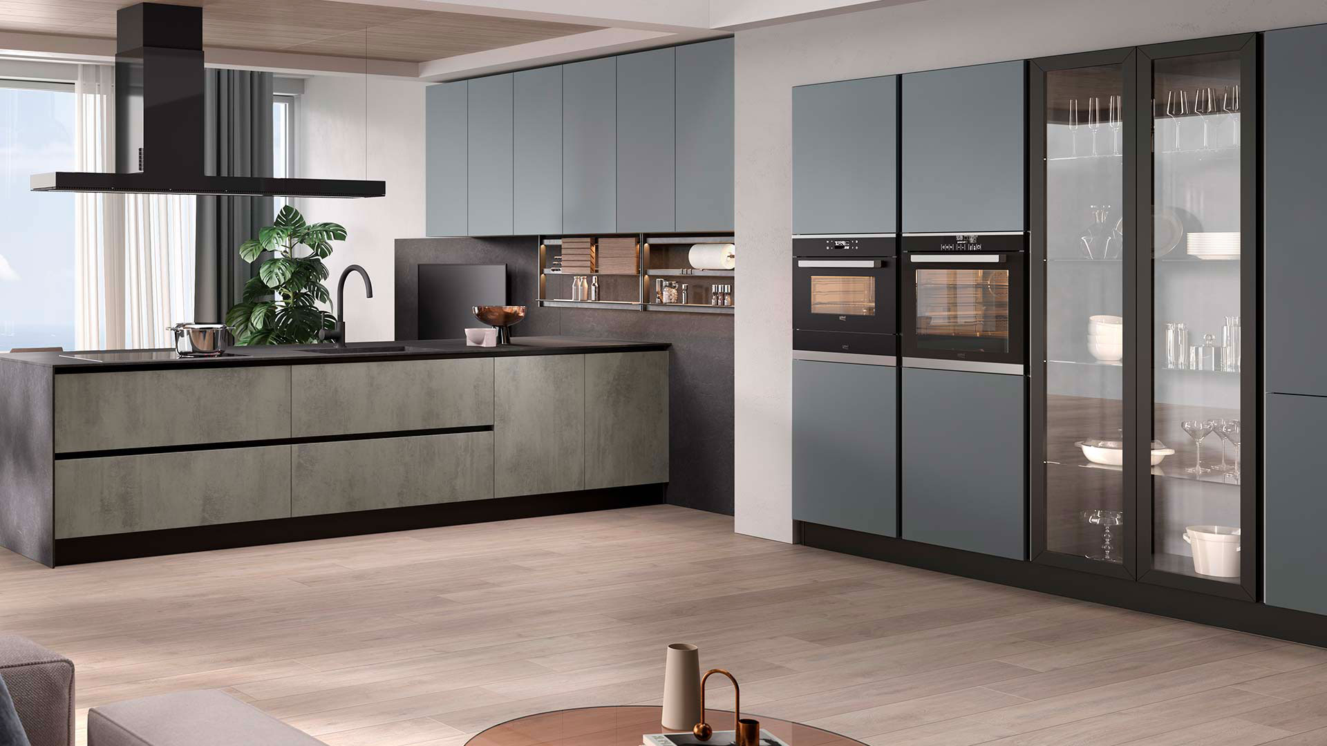 Cucina Korinna nube opaco e cemento fumo