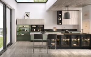 Evo | Cucina Korinna rovere ghiaccio salvia laccato opaco