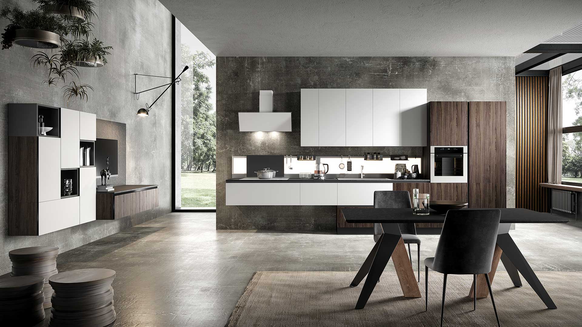 evo cucine eos aleve noce glass bianco opaco