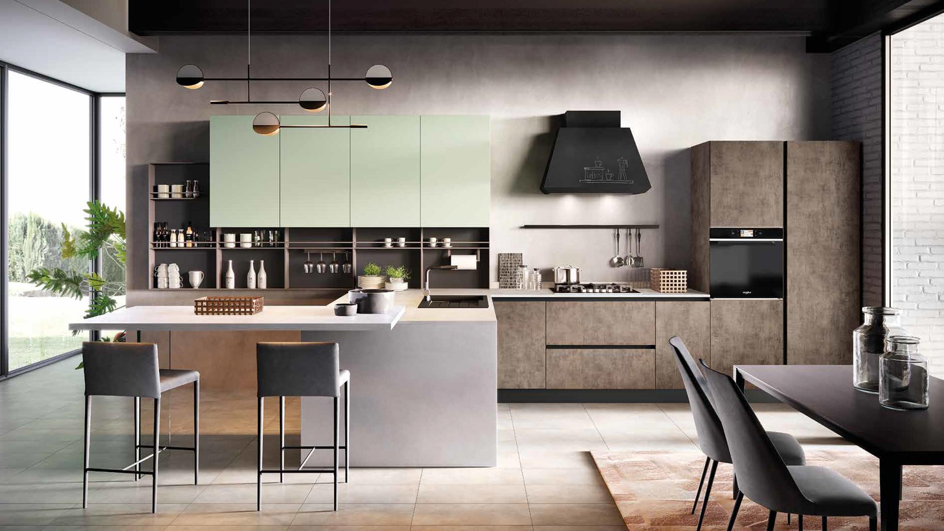 Evo cucina aurora gola tessuto moka verde chiaro opaco