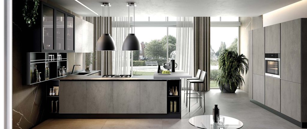 Cucina moderna con maniglia e sistema gola FUTURA, design innovativo