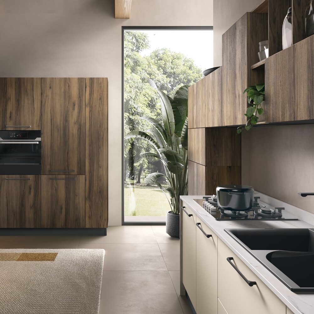 cucina in PET con maniglia e sistema gola Bali